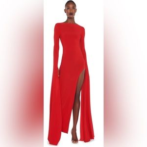 Norma Kamali Red Ribbon Sleeve Gown